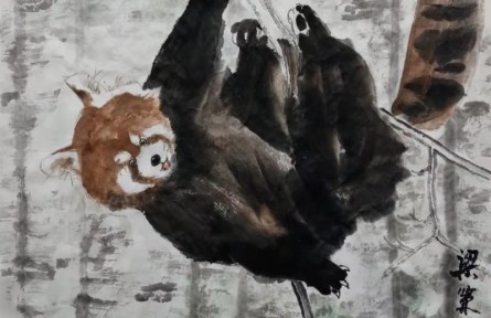 梁策國(guó)畫(huà)作品：《誰(shuí)攀青藤舞樺間》